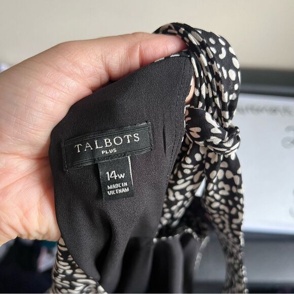 Talbots Black White Patterned Tie Neck Sleeveless Tunic Tank Top - Picture 5 of 6